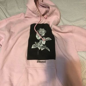 Pink hoodie with rose design size small